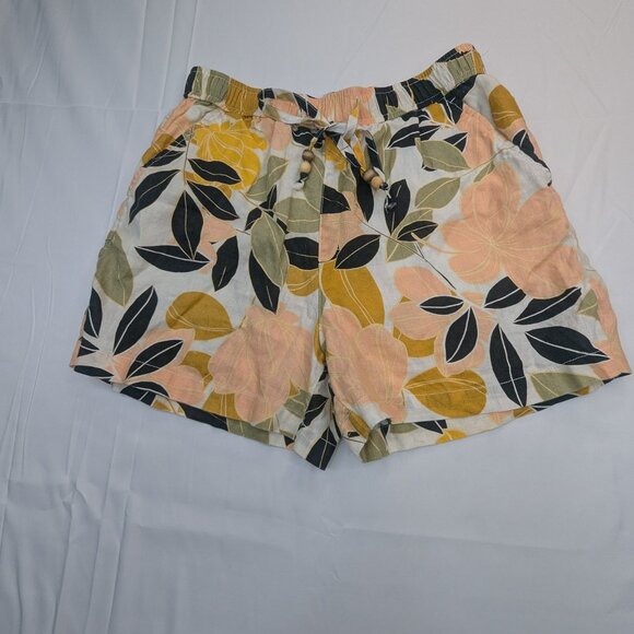Rachel Zoe Pants - Rachel Zoe Women's 100% linen Elastic Waist Pocket Shorts Coastal Leave Design M
